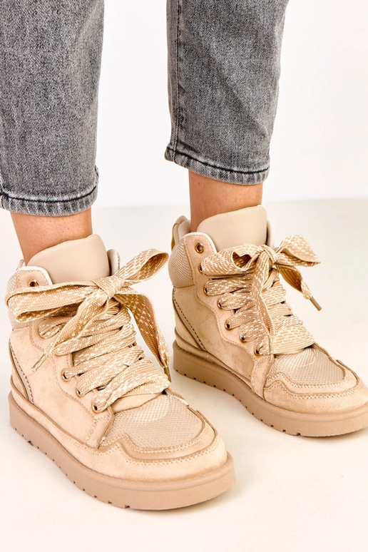 Scarpe sportive alte color sabbia con...