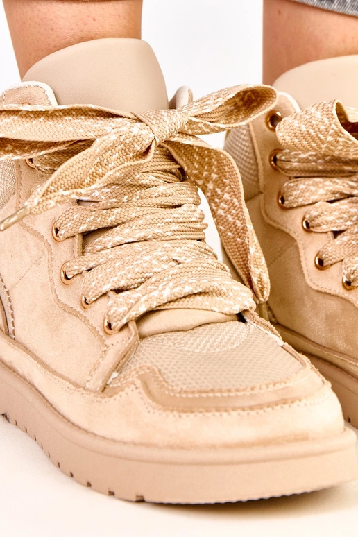 Scarpe sportive alte color sabbia con...