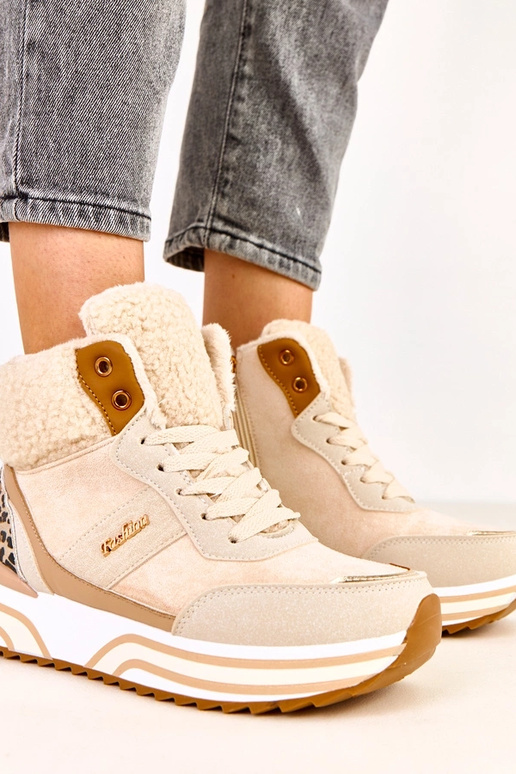 Scarpe sportive alte color sabbia e...