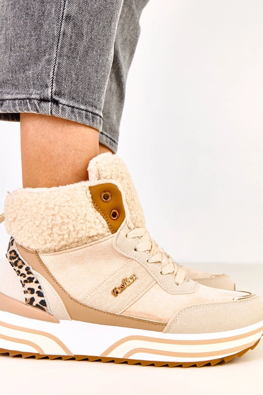 Scarpe sportive alte color sabbia e...