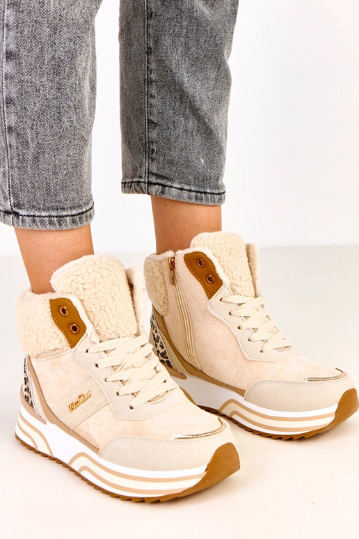 Scarpe sportive alte color sabbia e...