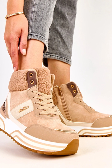 Scarpe sportive alte color sabbia scuro e calde con pelliccia Mirasen 2