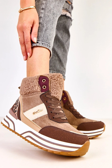 Scarpe sportive alte color marrone e calde con pelliccia Mirasen