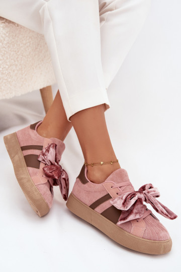 Scarpe sportive da donna in stile casual con fiocco in velluto, color rosa, Ashlyn
