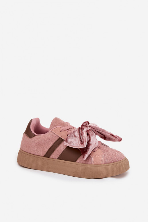 Scarpe sportive da donna in stile casual con fiocco in velluto, color rosa, Ashlyn