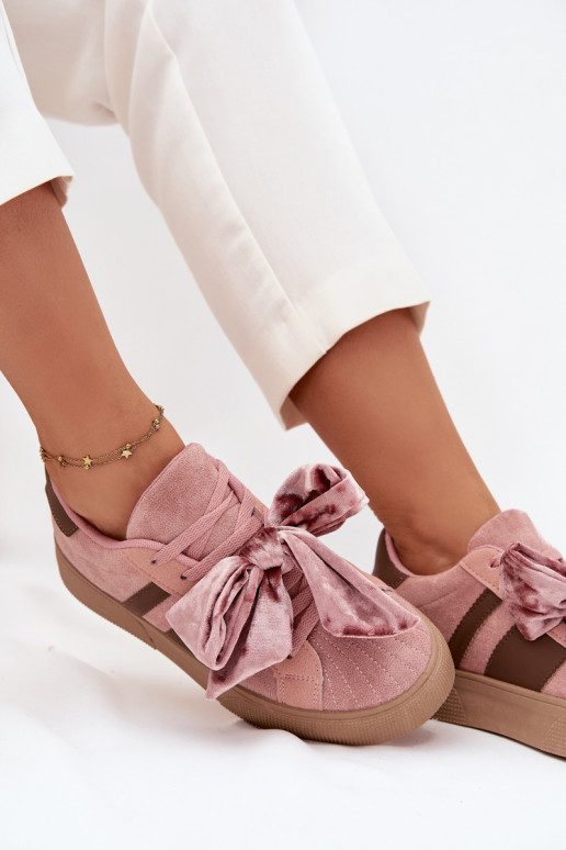 Scarpe sportive da donna in stile casual con fiocco in velluto, color rosa, Ashlyn