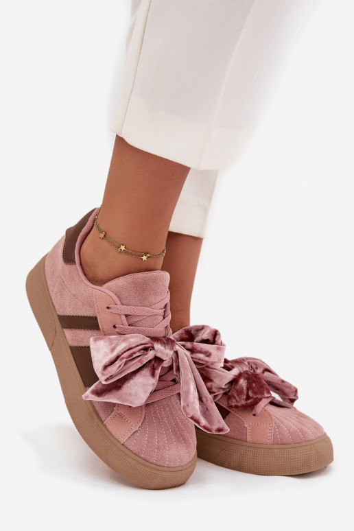 Scarpe sportive da donna in stile casual con fiocco in velluto, color rosa, Ashlyn