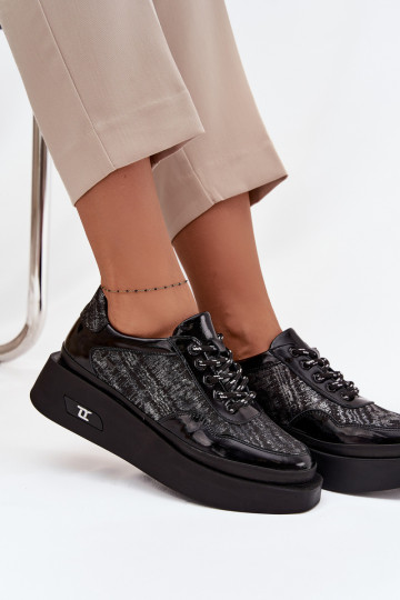 Pelle Scarpe stringate Femminile con una piattaforma Artiker 57C2043 Nero e-color argento