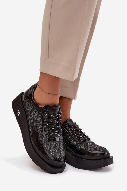 Pelle Scarpe stringate Femminile con una piattaforma Artiker 57C2043 Nero e-color argento