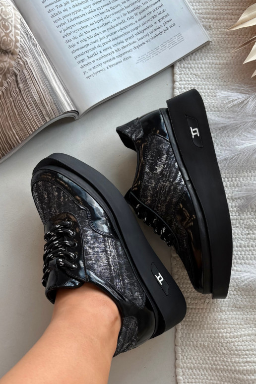 Pelle Scarpe stringate Femminile con una piattaforma Artiker 57C2043 Nero e-color argento