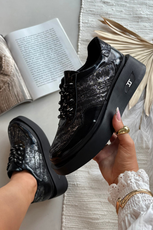 Pelle Scarpe stringate Femminile con una piattaforma Artiker 57C2043 Nero e-color argento