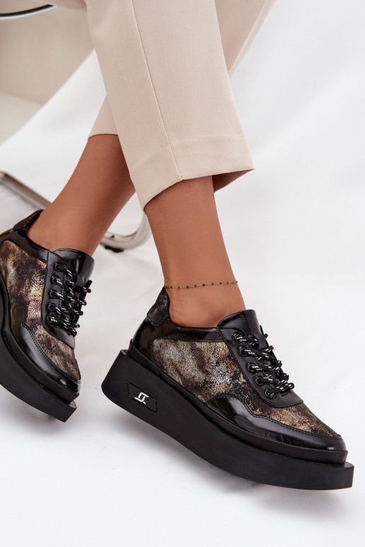 Pelle Scarpe stringate Femminile con una piattaforma Artiker 57C2042 Nero e-colore dorato