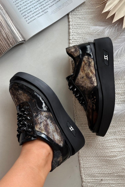 Pelle Scarpe stringate Femminile con una piattaforma Artiker 57C2042 Nero e-colore dorato