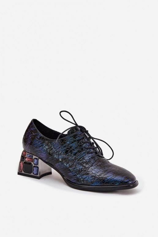 Stivaletti in vera pelle laccata Femminile con i tacchi con gli occhi lucenti Artiker 55C0428 blu scuro