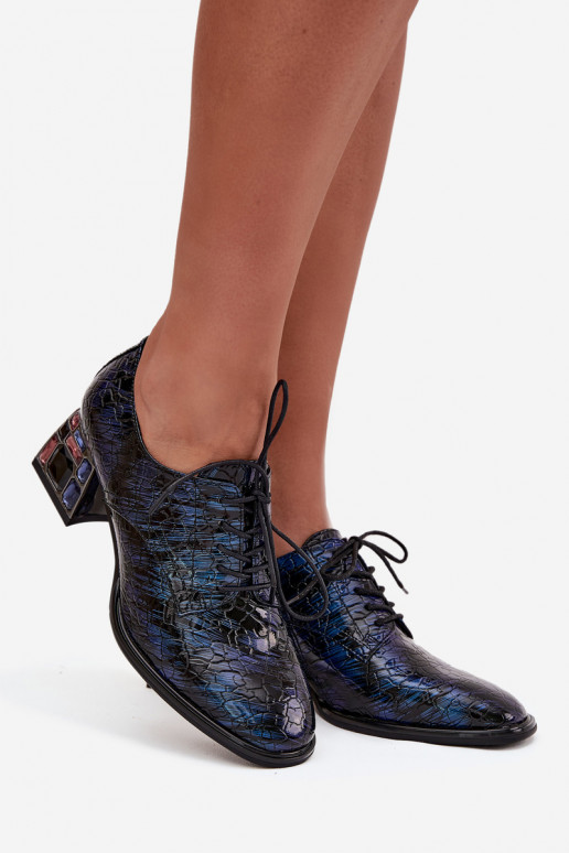 Stivaletti in vera pelle laccata Femminile con i tacchi con gli occhi lucenti Artiker 55C0428 blu scuro