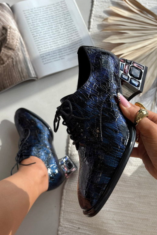 Stivaletti in vera pelle laccata Femminile con i tacchi con gli occhi lucenti Artiker 55C0428 blu scuro