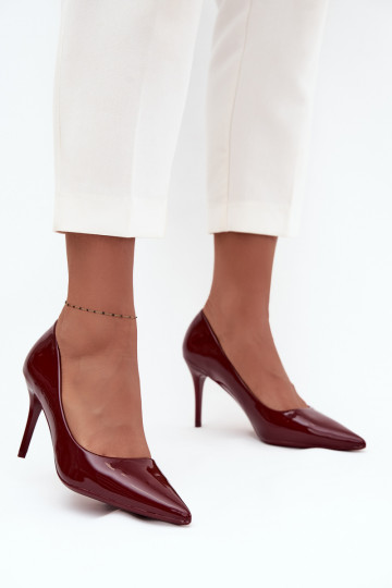 con effetto vernice Eko Pelle scarpe col tacco alto Femminile Ze Szpiczastymi Noskami Borgogna Jadira