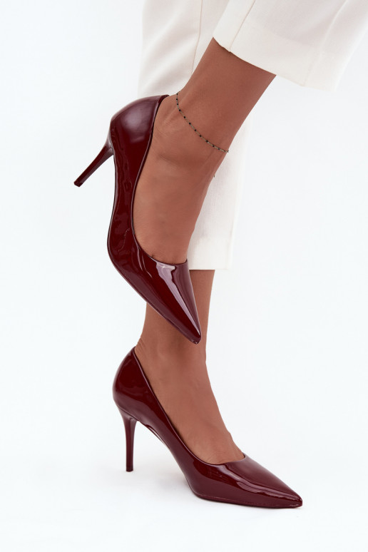 con effetto vernice Eko Pelle scarpe col tacco alto Femminile Ze Szpiczastymi Noskami Borgogna Jadira