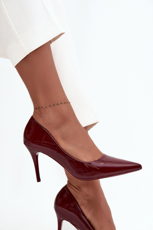 con effetto vernice Eko Pelle scarpe col tacco alto Femminile Ze Szpiczastymi Noskami Borgogna Jadira