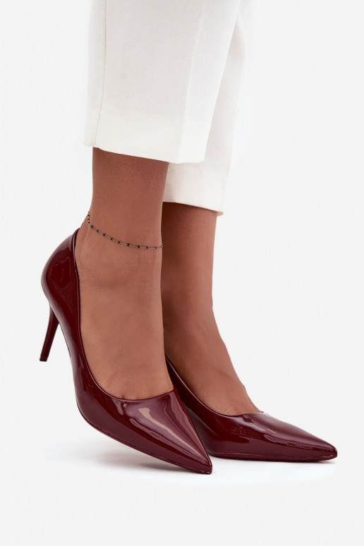 con effetto vernice Eko Pelle scarpe col tacco alto Femminile Ze Szpiczastymi Noskami Borgogna Jadira
