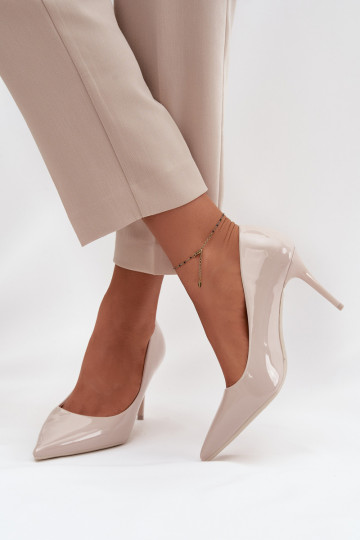 con effetto vernice Eko Pelle scarpe col tacco alto Femminile Ze Szpiczastymi Noskami colore avorio Jadira