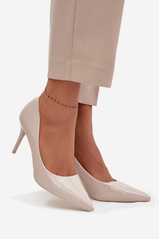 con effetto vernice Eko Pelle scarpe col tacco alto Femminile Ze Szpiczastymi Noskami colore avorio Jadira