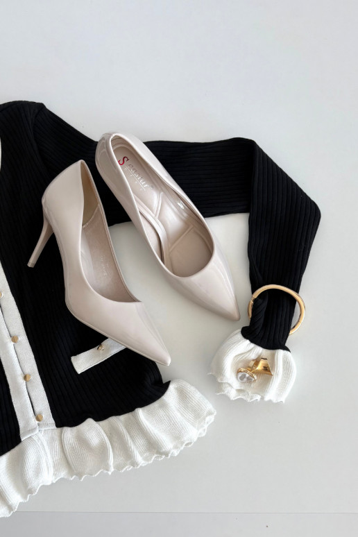 con effetto vernice Eko Pelle scarpe col tacco alto Femminile Ze Szpiczastymi Noskami colore avorio Jadira