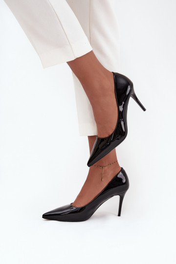 con effetto vernice Eko Pelle scarpe col tacco alto Femminile Ze Szpiczastymi Noskami colore nero Jadira