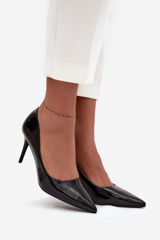 con effetto vernice Eko Pelle scarpe col tacco alto Femminile Ze Szpiczastymi Noskami colore nero Jadira