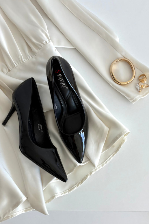 con effetto vernice Eko Pelle scarpe col tacco alto Femminile Ze Szpiczastymi Noskami colore nero Jadira