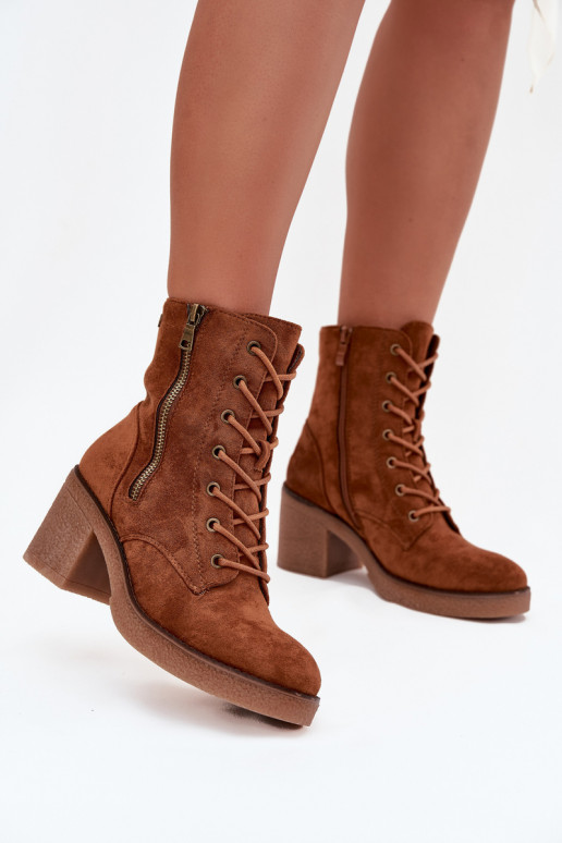 riscaldamento Stivali da donna Con un pizzo e cerniereami colore marrone Paressa