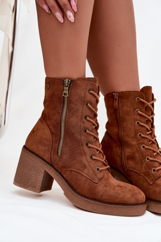 riscaldamento Stivali da donna Con un pizzo e cerniereami colore marrone Paressa