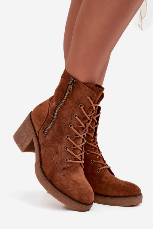 riscaldamento Stivali da donna Con un pizzo e cerniereami colore marrone Paressa