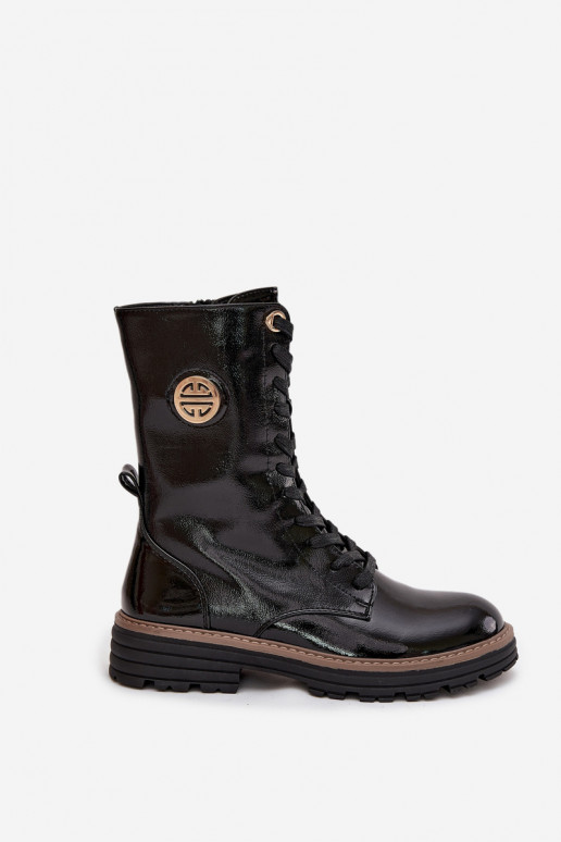 con effetto vernice Stivaletti da lavoro Femminile Ze colore doratom Detalem riscaldamento colore nero Dorialine