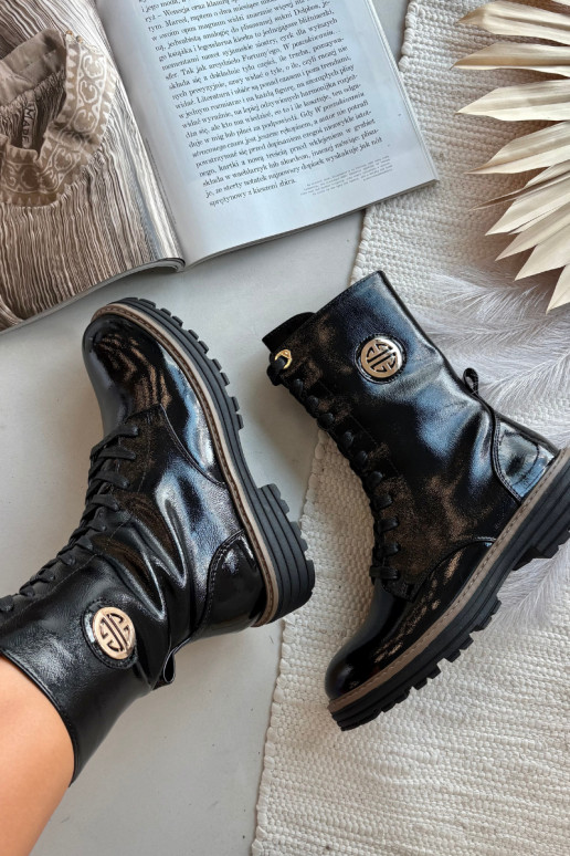 con effetto vernice Stivaletti da lavoro Femminile Ze colore doratom Detalem riscaldamento colore nero Dorialine