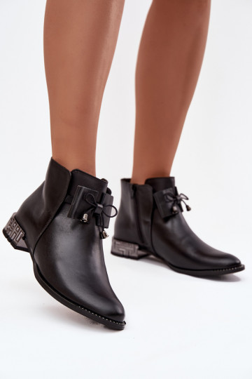 Stivaletti da donna in pelle naturale con tacco basso Zazoo 1396 neri 2