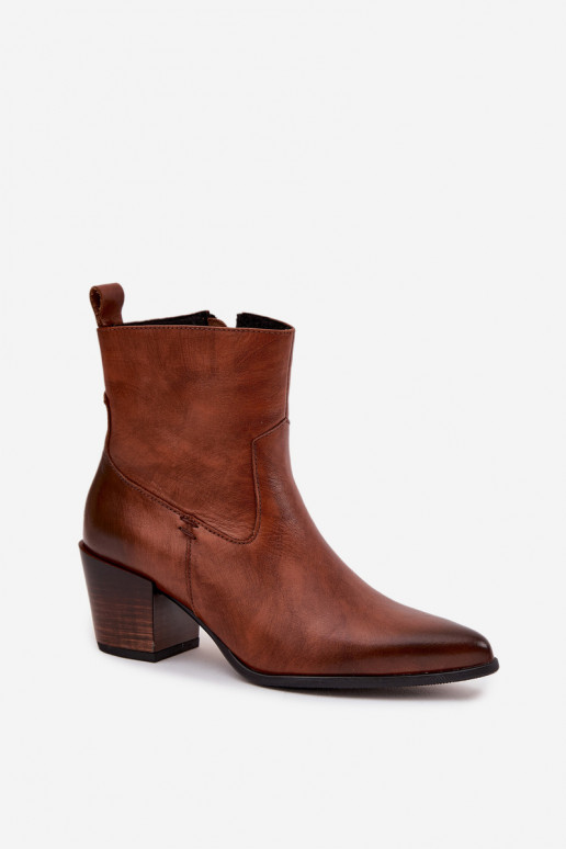 Pelle stivali stile coAboy Femminile con i tacchi riscaldamento Zazoo 60565 colore marrone