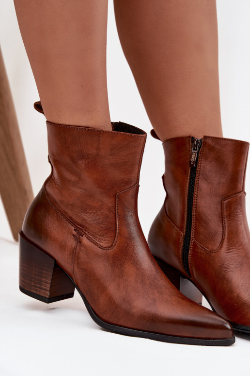 Pelle stivali stile coAboy Femminile con i tacchi riscaldamento Zazoo 60565 colore marrone