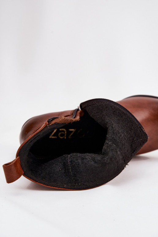 Pelle stivali stile coAboy Femminile con i tacchi riscaldamento Zazoo 60565 colore marrone