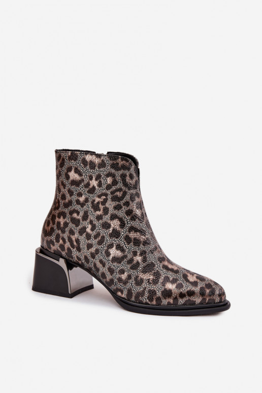 Pelle Stivali da donna Klocke riscaldamento con motivi di pelliccia di leopardo D&A CR52-622 Nero e-colore dorato