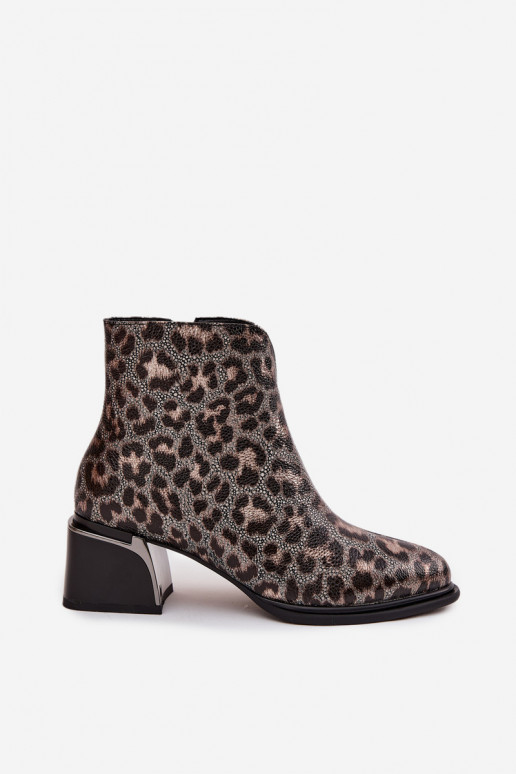 Pelle Stivali da donna Klocke riscaldamento con motivi di pelliccia di leopardo D&A CR52-622 Nero e-colore dorato