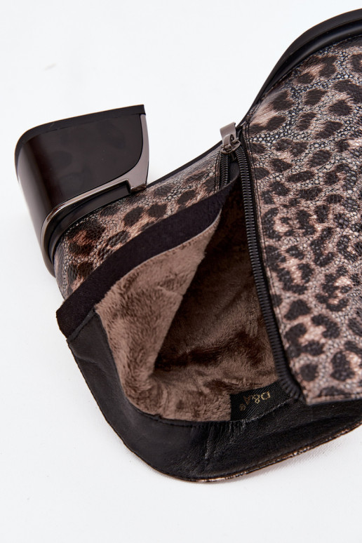 Pelle Stivali da donna Klocke riscaldamento con motivi di pelliccia di leopardo D&A CR52-622 Nero e-colore dorato