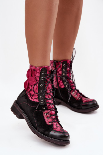 Stivaletti da donna in pelle naturale con tacco largo Tai turiciejka 07004-23 neri e rosa 2