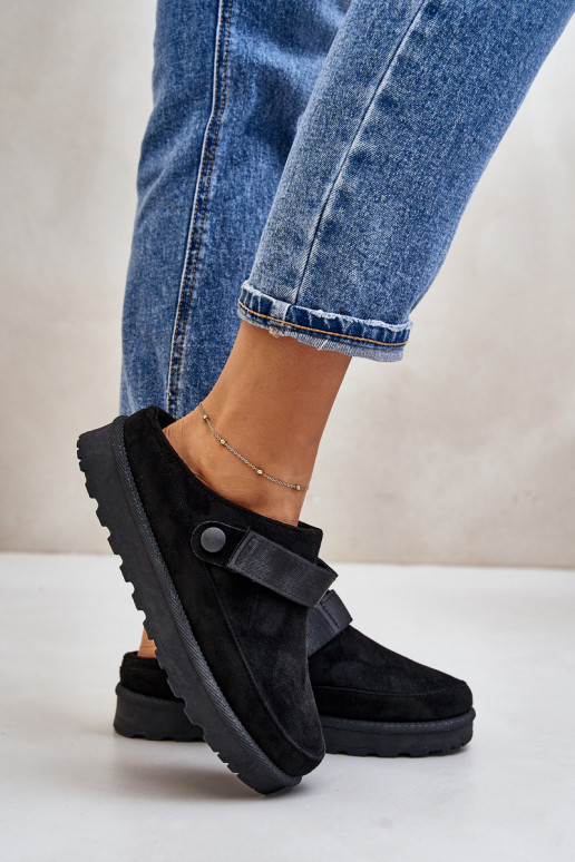 Femminile Pantofole riscaldamento con pelliccia all interno con una piattaforma colore nero Azida