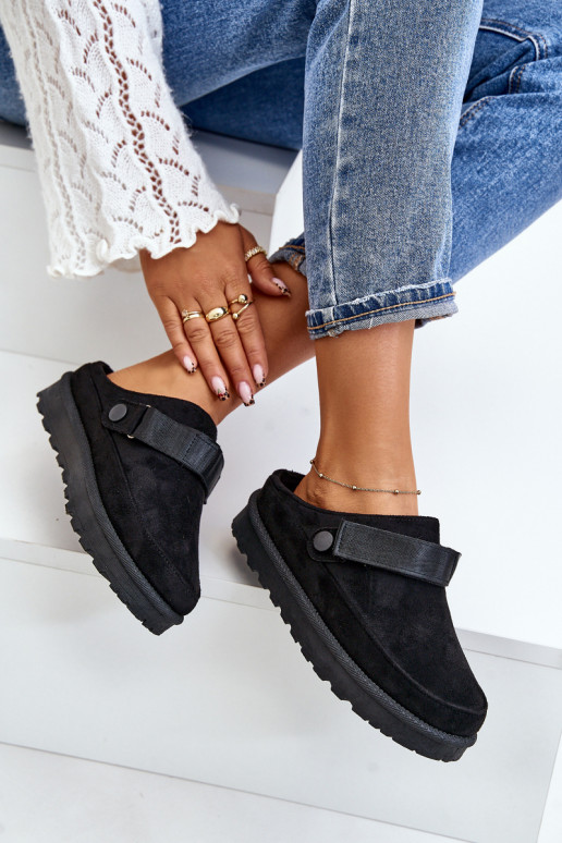 Femminile Pantofole riscaldamento con pelliccia all interno con una piattaforma colore nero Azida