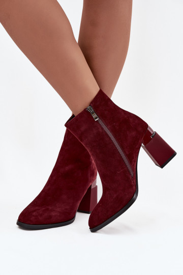Stivaletti da donna in suede naturale con tacco, caldi, D&A CR52-718, bordeaux