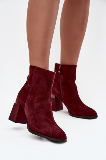 Stivaletti da donna in suede naturale con tacco, caldi, D&A CR52-718, bordeaux 2