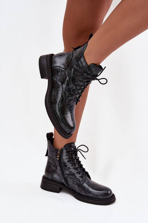 con effetto vernice Pelle Stivali da donna Klocke D&A LZ52-954 blu scuro