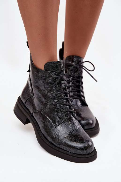 con effetto vernice Pelle Stivali da donna Klocke D&A LZ52-954 blu scuro