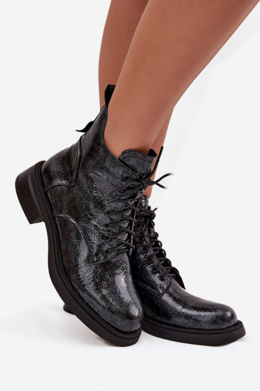 con effetto vernice Pelle Stivali da donna Klocke D&A LZ52-954 blu scuro